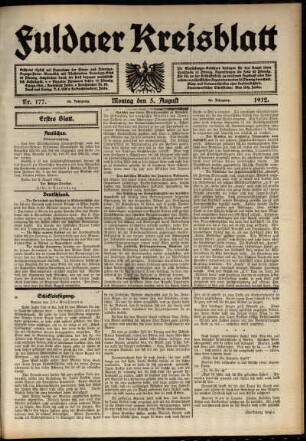 Erste Ausgabe vom Montag, den 05. August 1912.