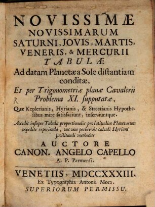 Novissimae novissimarum Saturni, Jovis, Martis et Veneris fabulae