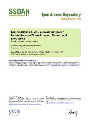 Nur ein blaues Auge? Auswirkungen der internationalen Finanzkrise auf Nahost und Nordafrika