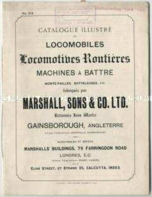 Katalog über Dreschmaschinen und Lokomobilen von der Firma Marshall, Sons und Co in England