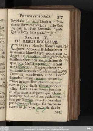 Sectio V. De Rebus Ecclesiae.