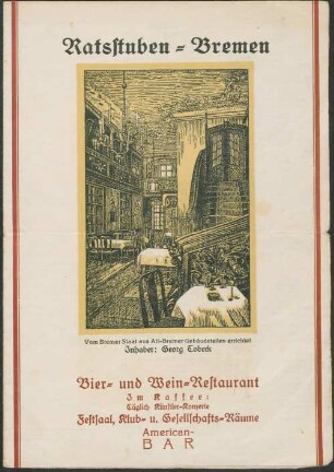 [Speise-Karte], Getränke-Karte / Ratsstuben Bremen, Bier- und Wein-Restaurant