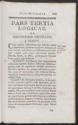 Pars Tertia Logicae. De Cognitione Veritatis