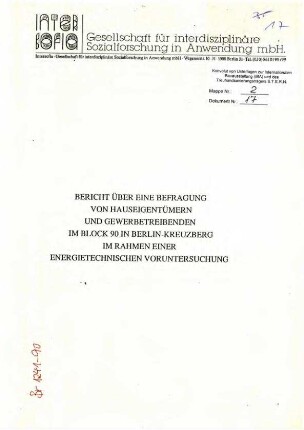Bericht: Anlieger-Befragung im Block 90 für               energietechnische Planungen