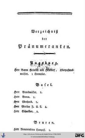 Verzeichnis der Pränumeranten