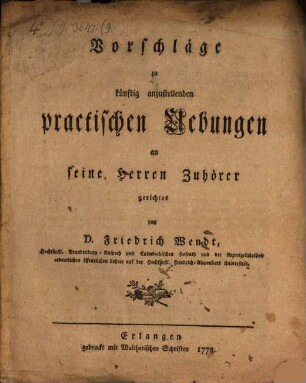 Vorschläge zu künftig anzustellenden prakt. Übungen