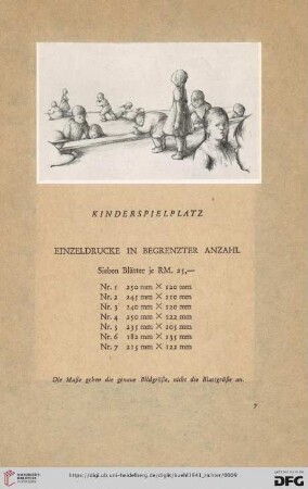 Kinderspielplatz. Einzeldrucke in begrenzter Anzahl