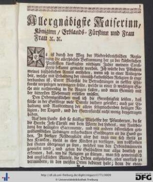 Allergnädigste Kaiserinn, Königinn, Erblands-Fürstinn und Frau Frau etc. etc.