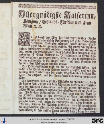 Allergnädigste Kaiserinn, Königinn, Erblands-Fürstinn und Frau Frau etc. etc.