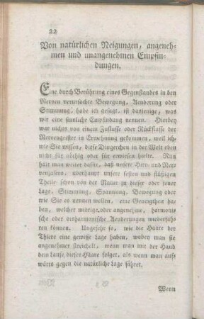 Von natürlichen Neigungen, angenehmen und unangenehmen Empfindungen.