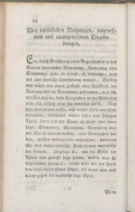 Von natürlichen Neigungen, angenehmen und unangenehmen Empfindungen.