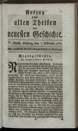 VI. Nachl. Coburg, den 7. Februar, 1761.