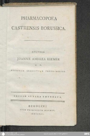 Pharmacopoea Castrensis Borussica