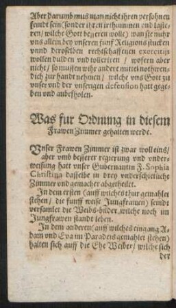 Was fur Ordnung in diesem Frawen Zimmer gehalten werde.