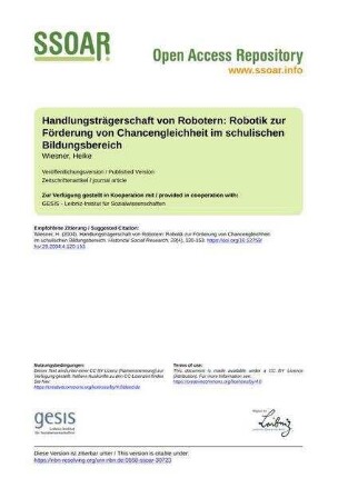 Handlungsträgerschaft von Robotern: Robotik zur Förderung von Chancengleichheit im schulischen Bildungsbereich