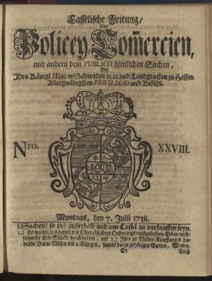 Nro. XXVIII, Montags, den 7. Julii 1738