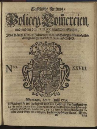 Nro. XXVIII, Montags, den 7. Julii 1738