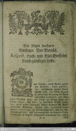 Des seligen Auctoris Nöthiger Vor-Bericht