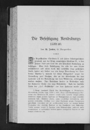 Die Befestigung Rendsburgs 1539/40.