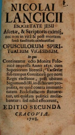 Opuscula spiritualia : vigesimum ... Monita