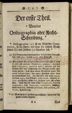 Der erste Theil. Von der Orthographia oder Recht-Schreibung.