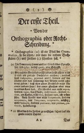 Der erste Theil. Von der Orthographia oder Recht-Schreibung.