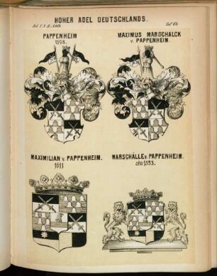 Taf. 62. Pappenheim 1598. - Maximus Marschalck v. Pappenheim. - Maximilian v. Pappenheim. 1611 - Marschälle v. Pappenheim. an[n]o 1533.