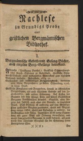 Nachlese zu Grundigs Probe einer geistlichen Bergmännischen Bibliothek