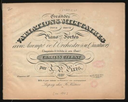 Grandes variations militaires : pour deux pianofortés avec accompt. de l'orchestre (ou quatuor) ; oeuvre: 66. ; on peut éxécuter ses variations sans accompagnement