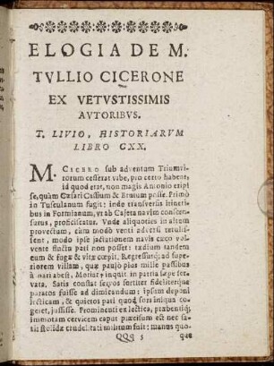 Elogia De M. Tullio Cicerone Ex Vetustissimis Autoribus.
