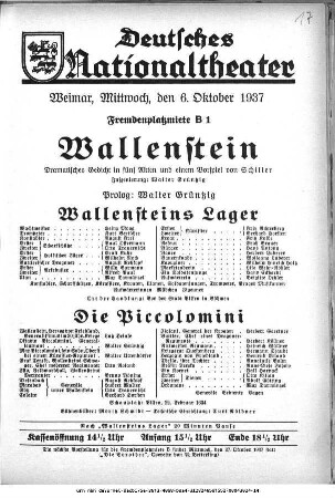 Wallenstein [Wallensteins Lager; Die Piccolomini]