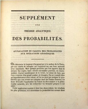 Théorie analytique des probabilités, [2,2]. Supplément a la théorie analytique des probabilités : Février 1818