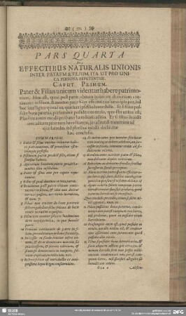 Pars Quarta De Effectibus Naturalis Unionis Inter Patrem & Filium, Ita Ut Pro Unica Persona Reputentur