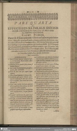 Pars Quarta De Effectibus Naturalis Unionis Inter Patrem & Filium, Ita Ut Pro Unica Persona Reputentur