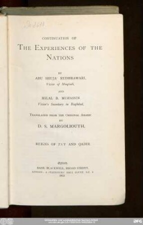 Vol. 6: Continuation of the Experiences of the nations : reigns of Taʾiʿ and Qadir