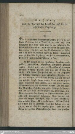 Anhang über die Vorzüge der häuslichen und die der öffentlichen Erziehung