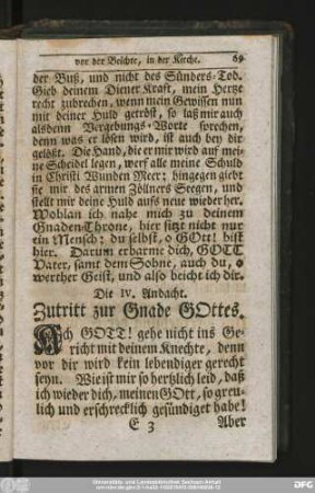 Die IV. Andacht. Zutritt zur Gnade Gottes.