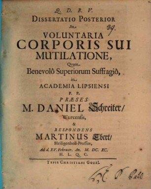 Disp. ... de voluntaria corporis sui mutilatione, Disp. posterior