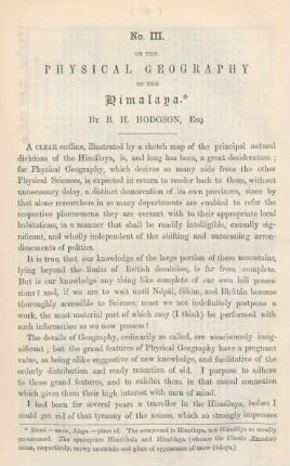 No. III. On the Physical Geography of the Himalaya