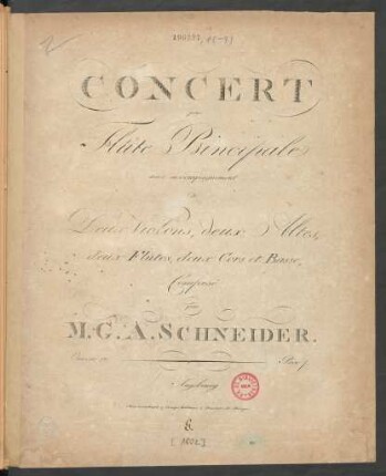 Concert pour Flûte Principale avec accompagnement de Deux Violons, deux Altes, deux Flûtes, deux Cors et Basse : Oeuvre 12.