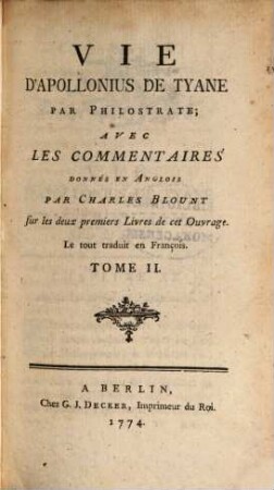 Vie D'Apollonius De Tyane, Tome II.