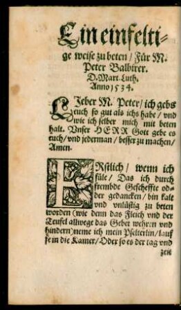 Ein einfeltige weise zu beten ...