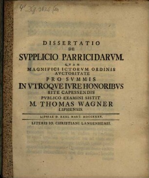 Diss. ... de supplicio parricidarum