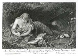 Die büßende Magdalena : Pechwell, August Joseph, nach Batoni, Pompeo: Die büßende Magdalena. Kupferstich; 30 x 45 cm. Dresden: Kupferstich-Kabinett A 107972 in A 1001,3