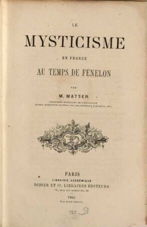 Le mysticisme en France au temps de Fénelon