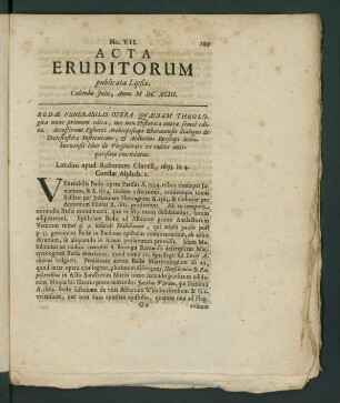 N. VII. [...] Calendis Julii, Anno M DC XCIII.