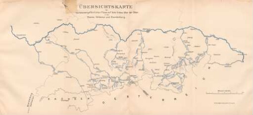 Übersichtskarte der hochwassergefährlichen Flüsse auf dem linken Ufer der Oder in der Provinz Schlesien und Brandenburg.