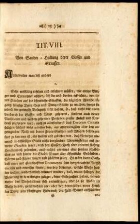 Tit. VIII. Von Sauber-Haltung derer Gassen und Strassen