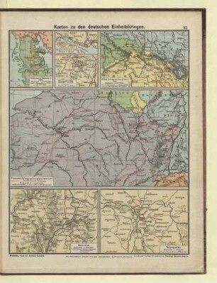 Karten zu den deutschen Einheitskriegen (Schleswig-Holstein 1864, Düppeler Schanzen 1864, Königgrätz 1866, Böhm. Kriegsschauplatz 1866, Französ. Kriegsschauplatz 1870-1871, Metz 1870, Leipzig 1813)