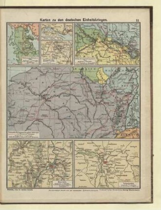Karten zu den deutschen Einheitskriegen (Schleswig-Holstein 1864, Düppeler Schanzen 1864, Königgrätz 1866, Böhm. Kriegsschauplatz 1866, Französ. Kriegsschauplatz 1870-1871, Metz 1870, Leipzig 1813)